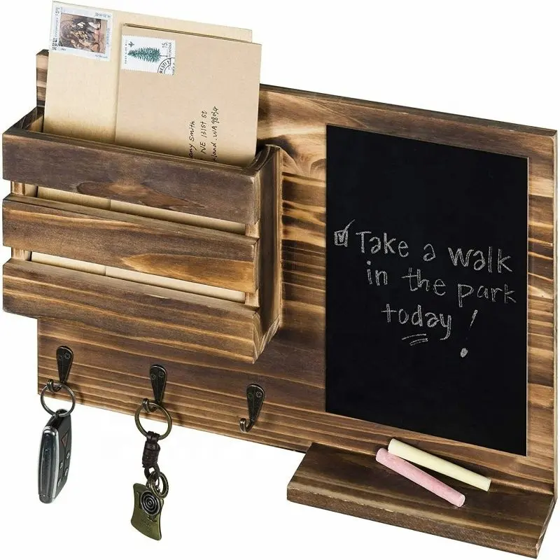 Wall Decor Custom Mail and Key Organizer With Message board Solid Wood Wall Mounted Mail Sorter Wooden Mail and Key Holder