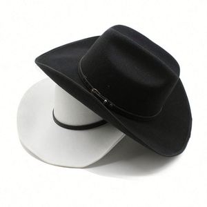 Sombrero Vaquero Unisex Clásico de Color Sólido con Cinturón, Sombrero de Vaquero de Fieltro Liso, Sombreros de Vaquero de Invierno al por Mayor - Product Image 1