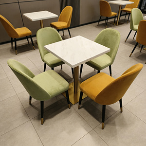 Set Moderno di Tavolo e Sedie per Ristorante con Piano in Marmo, Arredamento Commerciale in Velluto per Caffè, Bistrot e Coffee Shop - Product Image 2