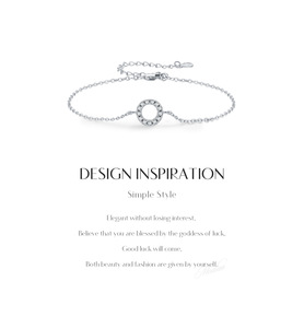 S925 Silver Rhodium Plated Chain <b>Bracelet</b> With Crystal Circle Minimalist Women's Everyday Wear Jewelry - Product Image 6