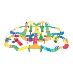 彩色杆DIY玩具玩赛车跑道套装汽车建筑教育磁砖3D磁性积木套装