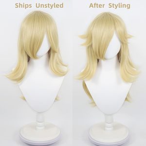 Nueva Peluca de Anime Princesa Daisy COS, Peluca Larga Ligeramente Rizada Dorada, Fibra Sintética Resistente al Calor, con Gorro de Malla Rosa - Product Image 2