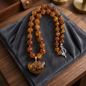 Hand-made Resin Amber Color <b>Beaded</b> <b>Necklace</b> with Heart Pendant Women's Fashion Jewelry for Party Occasions - Product Image 3