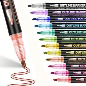 Juego de Marcadores Metálicos de Doble Línea para Decoración Navideña Única de 12 Colores Personalizados, Estructura de Válvula para Dibujar y Escribir B0625 - Product Image 1