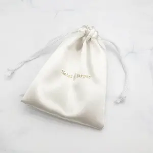 luxury satin jewelry packaging bags silk satin drawstring jewelry pouch with string ribbon