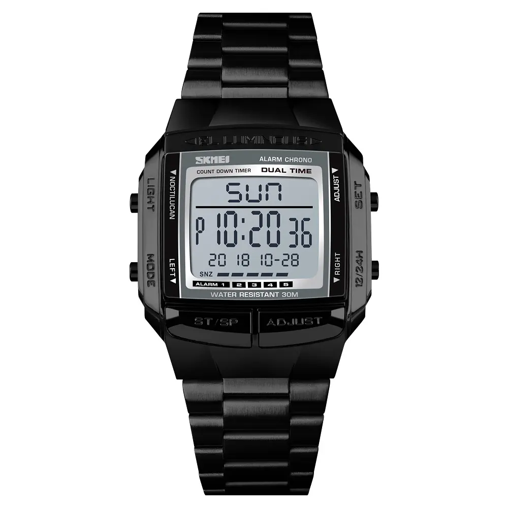SKMEI 1381 oem Luxury stylish watch black sports waterproof custom reloj de hombre stainless steel led digital watches for men