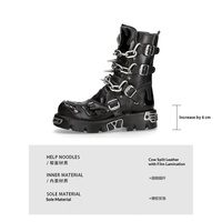 Bottes vintage en métal avec rivets et chaînes, style punk rock, en cuir véritable, unisexe, à semelle épaisse, à lacets et fermeture éclair latérale