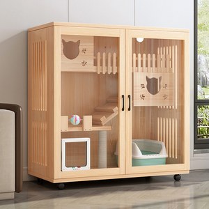 Cat Villa Indoor Cat Cabinet Double Layer Multifunctional Cat <b>House</b> With Litter Box For Cats - Product Image 2