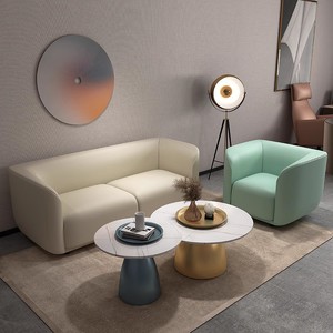 Juego de sofá de cuero moderno con mesa de centro, muebles de sala de estar, diseño minimalista para apartamento pequeño - Product Image 2