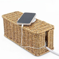 Caja Organizadora de Cables Hecha a Mano de Ratán y Polipropileno con 2 Ranuras Abiertas, Ocultador de Cables, para Regleta, Router y Hub USB