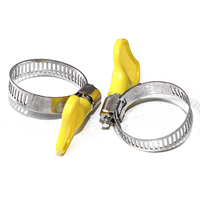 Colliers de serrage pour tuyaux en acier inoxydable 304 de haute qualité, réglables à la main, avec poignée en plastique jaune, 6mm, 10mm, 16mm, vente en gros