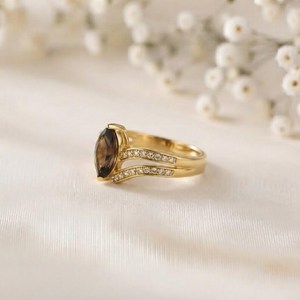 Anillo de compromiso de cuarzo ahumado natural con corte marquesa, chapado en oro de 18 quilates, plata de ley 925, anillos de mujer, joyería vermeil de eternidad. - Product Image 3