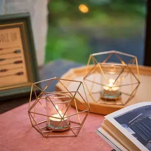 Tea Light Holders Geometric Gold Candle Stand Votive Candle Holder for Tealight Pillar Candles Wedding Table Decoration