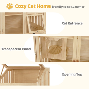 Villa pour chat multi-niveaux en bois de qualité supérieure, avec toit ouvrant, portes de sécurité verrouillables, roulettes et protection imperméable pour intérieur - Product Image 5