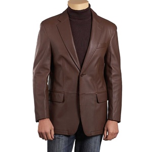 Men's Vintage Thick Waterproof Genuine Sheep <b>Leather</b> <b>Blazer</b> Casual Long Sleeve Loose Fit <b>Jacket</b> - Product Image 1
