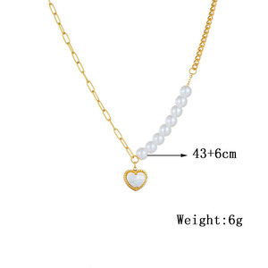 European American Style Pearl Chain Gold Plated Heart Pendant Necklace Stainless Steel Gift Jewelry - Product Image 4