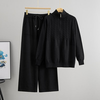 Ensemble pull tricoté pour femme avec col semi-montant et pantalon large – Mode décontractée hiver 2026
