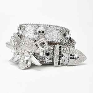 Diamante brillante cinturón aleación calavera hebilla Correa Popular Rhinestone BB cinturón vaquero vaquera tachonado cinturón de diamantes de imitación - Product Image 6