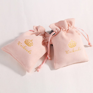 Pink Flannel <b>Drawstring</b> <b>Pouch</b> 8x10cm Jewelry Packaging Bag Rectangular Inner Storage For Accessories Wholesale - Product Image 3