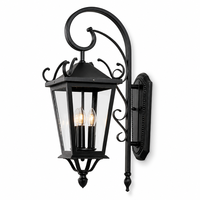 Lampe murale LED extérieure en acier inoxydable de grande taille, style rétro noir, pour jardin, cour, couloir, villa, étanche, E14, 3 niveaux de luminosité