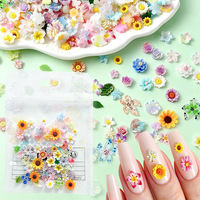 50 pièces/sac Mini Accessoires d'Art Ongulaire 3D en Forme de Fleur Style Champêtre Marguerites Roses Fleurs DIY Résine Décoration Colorée pour Ongles