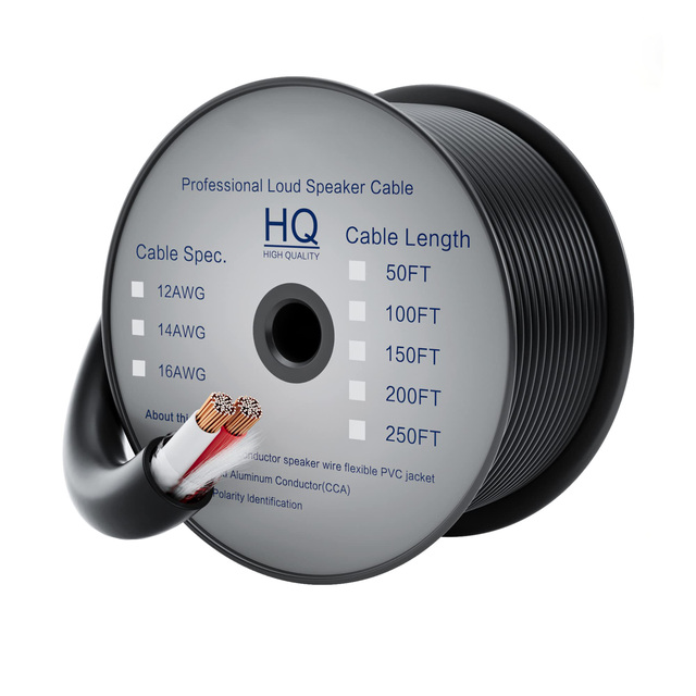 High Quality 12Awg Black Speaker Cable Wire Pure Copper 2 Cores PVC Jacket with Braid Shielding