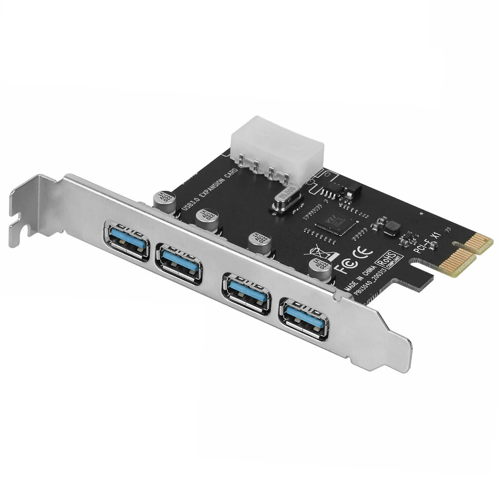 Kartu pengontrol PCH-E USB 3.0 4 PORT, kartu pengontrol 5Gbps PCI-E Express ke USB 3.0, adaptor kartu ekspansi pengontrol untuk PC