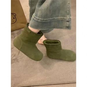 Bottes courtes en daim vintage pour femme, version cuir de vachette, doublées polaire, style mignon et original, fourrées, chaudes, en coton - Product Image 3