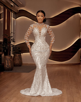 Robe de mariée 2 en 1 détachable en satin à manches longues, brodée de perles, style luxe personnalisé, nouvelle collection 2246