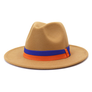 Cappelli Fedora in Feltro Personalizzati con il Tuo Logo per Uomo con Fascia Bicolore Arancione e Blu Royal - Product Image 1