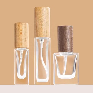 Botellas cuadradas de Spray de Perfume de 5ml /10ml, botella recargable de vidrio vacía, tapa de madera, aceites de viaje portátiles, botella cosmética líquida - Product Image 1