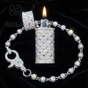 Pendentif étui à briquet Hip Hop en argent 925, serti de diamants VVS et de moissanite, testé au diamant, avec chaîne portefeuille, pour homme, bijoux fins - Product Image 1