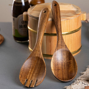 Ensemble d'ustensiles de cuisine en bois massif naturel cuillères à mélanger spatules louches passoire <span class=keywords><strong>cuillère</strong></span> fourchette à salade ustensile pour la cuisson - Product Image 4
