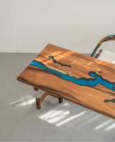 Table à manger en bois massif et résine époxy, design moderne européen, couleurs et dimensions personnalisables, meubles de salle à manger pour ferme ou appartement