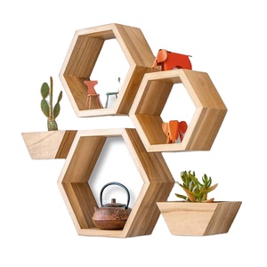 DIY Wooden Floating Shelf Wall Mounted Wood Farmhouse Storage Honeycomb Wall Shelf Set for Bathroom Kitchen Bedroom Living Room
