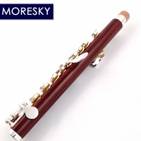 MORESKY Piccolo Cocobolo Wood Cupronickel Half-size Flute Nickel Silver Surface Silver Plated C Key Body Material Ebony Open