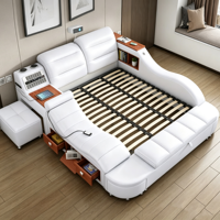 Modernes Multifunktionales PU-Lederbett mit Projektor, Luftlift-Stauraum-Schubladen, Weich Gepolstertes Smart-Bett für Hauptschlafzimmer