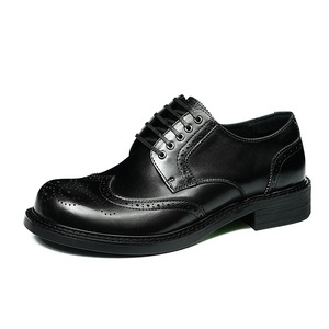 Embossed round <b>toe</b> leather shoes - British style lace-up business casual men's shoes - versatile handmade retro design - Product Image 5