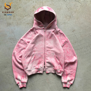 Sweat à capuche personnalisé effet délavé pour homme, 100% coton épais, coupe oversize, délavage vieilli avec strass, collection hiver - Product Image 1