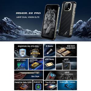 ราคาโรงงาน <span class=keywords><strong>Ulefone</strong></span> <span class=keywords><strong>Armor</strong></span> 22 <span class=keywords><strong>Pro</strong></span> โทรศัพท์มือถือสุดทนทานมาตรฐาน IP68/IP69K ความจุ <span class=keywords><strong>8GB</strong></span>+128GB หน้าจอ 6.58 นิ้ว ระบบปฏิบัติการ Android 16 ชิปประมวลผล Helio G200 Octa Core รองรับ 4G NFC OTG - Product Image 4