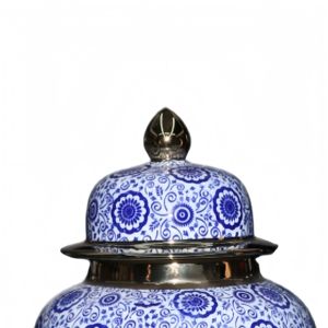 Pot de rangement en céramique chinoise peint à la main, motif floral Art Déco bleu et blanc avec accents dorés, écologique, pour la décoration de villa - Product Image 4
