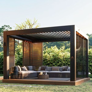 <span class=keywords><strong>Pergola</strong></span> <span class=keywords><strong>bioclimatique</strong></span> préfabriquée en aluminium avec panneaux latéraux en verre, gazebo fermé pour balcon extérieur, jardin, véranda et loisirs - Product Image 1