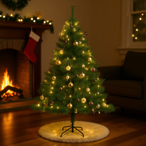 Árbol de Navidad Artificial de 59.1 Pulgadas con Bisagras y 150 Luces LED Blancas Cálidas, Set de Adornos Decorativos para Interiores con Base Incluida - Product Image 2
