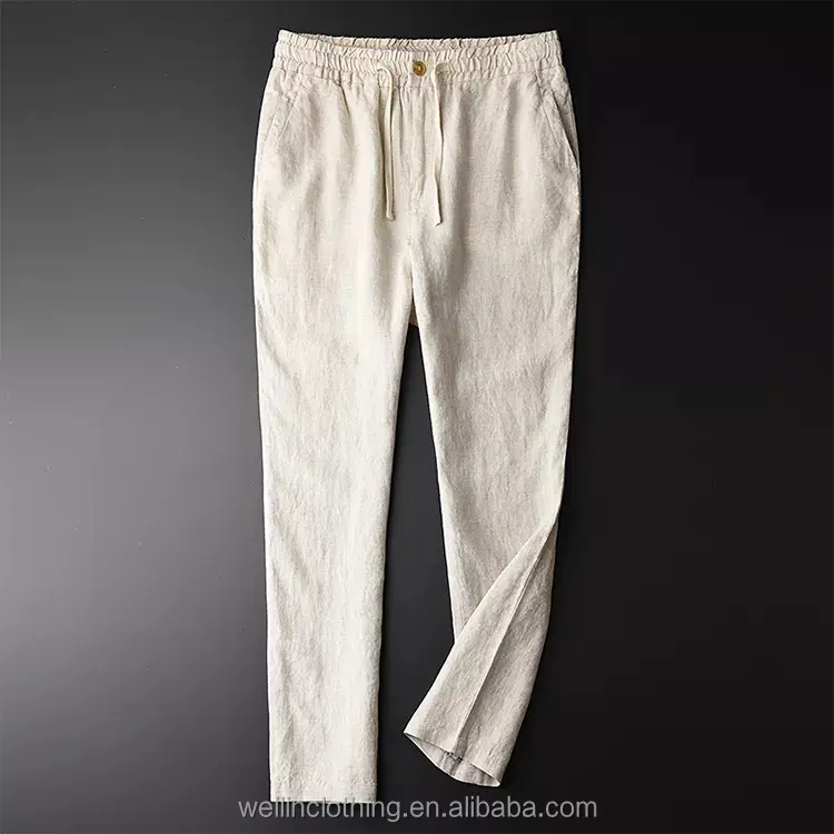 Custom casual bottom trousers slim fit breathable cotton linen pants for men