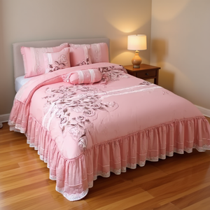 Set Copripiumino King Size Antonietta con 4 Cuscini Decorativi, Ricamo Floreale, Biancheria da Letto in Poliestere per Tutte le Stagioni - Product Image 2