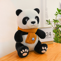Nouveaux jouets en peluche panda charmants avec écharpe chaude et agréable, animaux en peluche panda kawaii pour cadeaux, compagnons, vente en gros de poupées