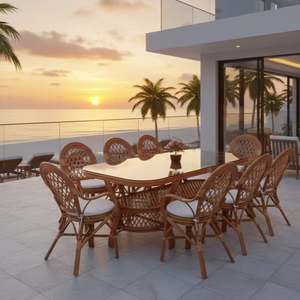 Découvrez l'élégance de l'artisanat indonésien : Ensemble de salle à manger Java avec un design en rotin confortable pour appartements, villas et hôtels - Product Image 1