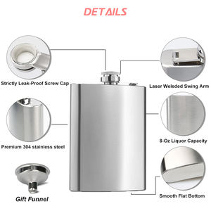 Conjunto de Presente Cantil de Bolso de Aço Inoxidável 170ml 200ml 230ml para Homens com Copos de Dose e Funil para Álcool Cantil de Couro Copo de Whisky - Product Image 3