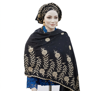 Wholesale Cotton Voile <b>Shawl</b> Floral Applique Embroidered Scalloped Border Women Bulk Order OEM ODM Custom - Product Image 1