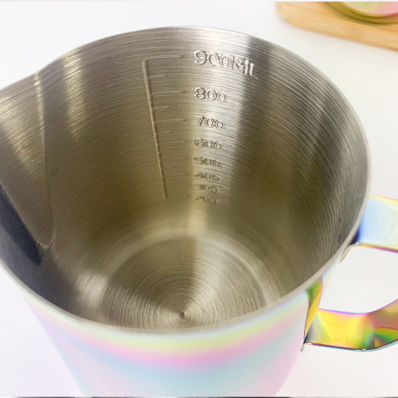 Coffee Making Tool Gold Colorful Stainless Steel Latte Coffee Milk Frothing Garland Cup WIth Scale